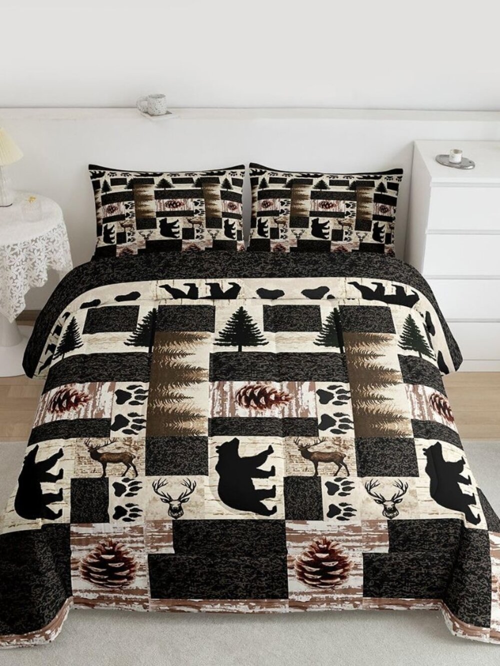 Rustic Cabin Comforter Set Western Bear Elk Deer Bedding Set